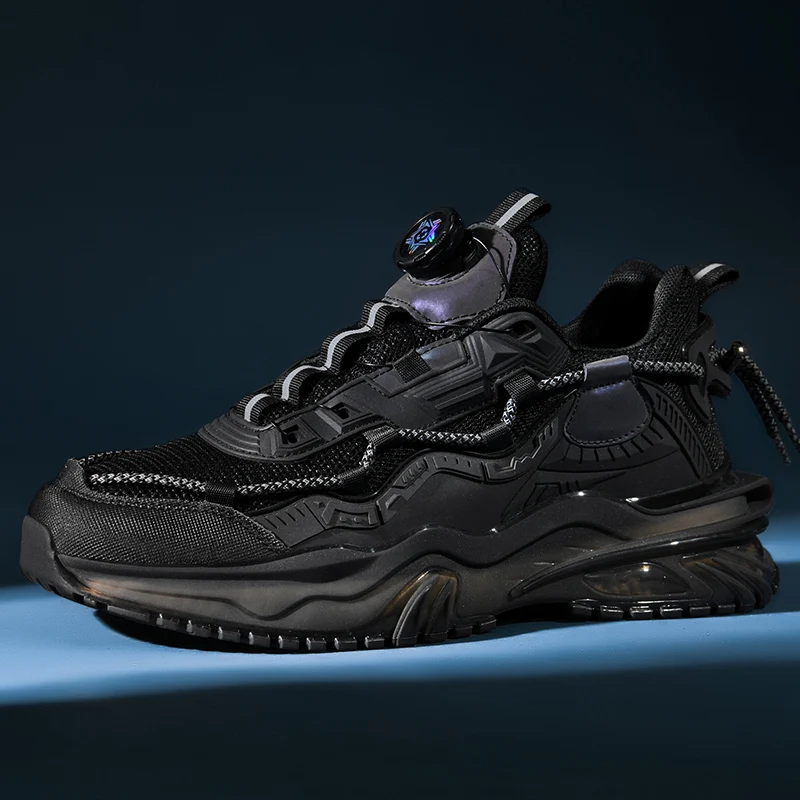 Men Rotating Button Running Sneakers Casual Non-slip Breathable Wear-resistant Elastic Training Sports Shoes Zapatillas Hombre