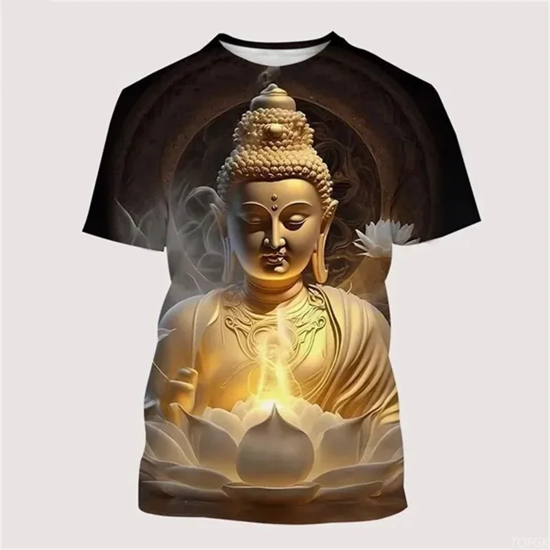 3D Printed Buddha Shakyamuni T Shirt Men's Buddhism Pattern Tees Summer Harajuku Round Neck Tops Oversized T-Shirts Short Sleeve