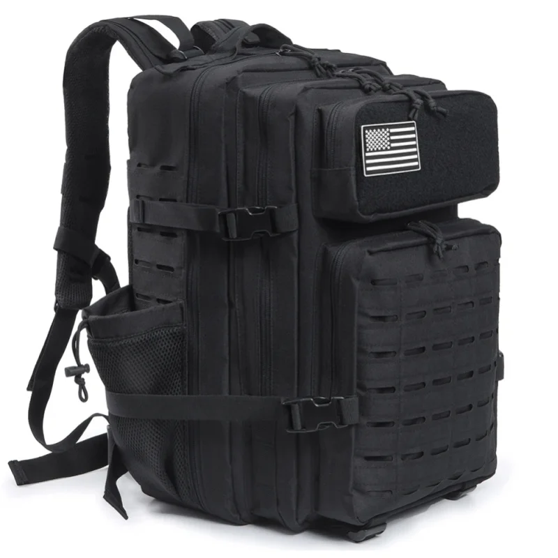 Universeller 45L Taktischer Rucksack für Männer und Frauen, großer Outdoor-Rucksack mit großem Klettverschlussfeld, doppelseitigen Wasserflaschenhaltern, MOLLE-Modul-Webbing-System, multifunktionaler