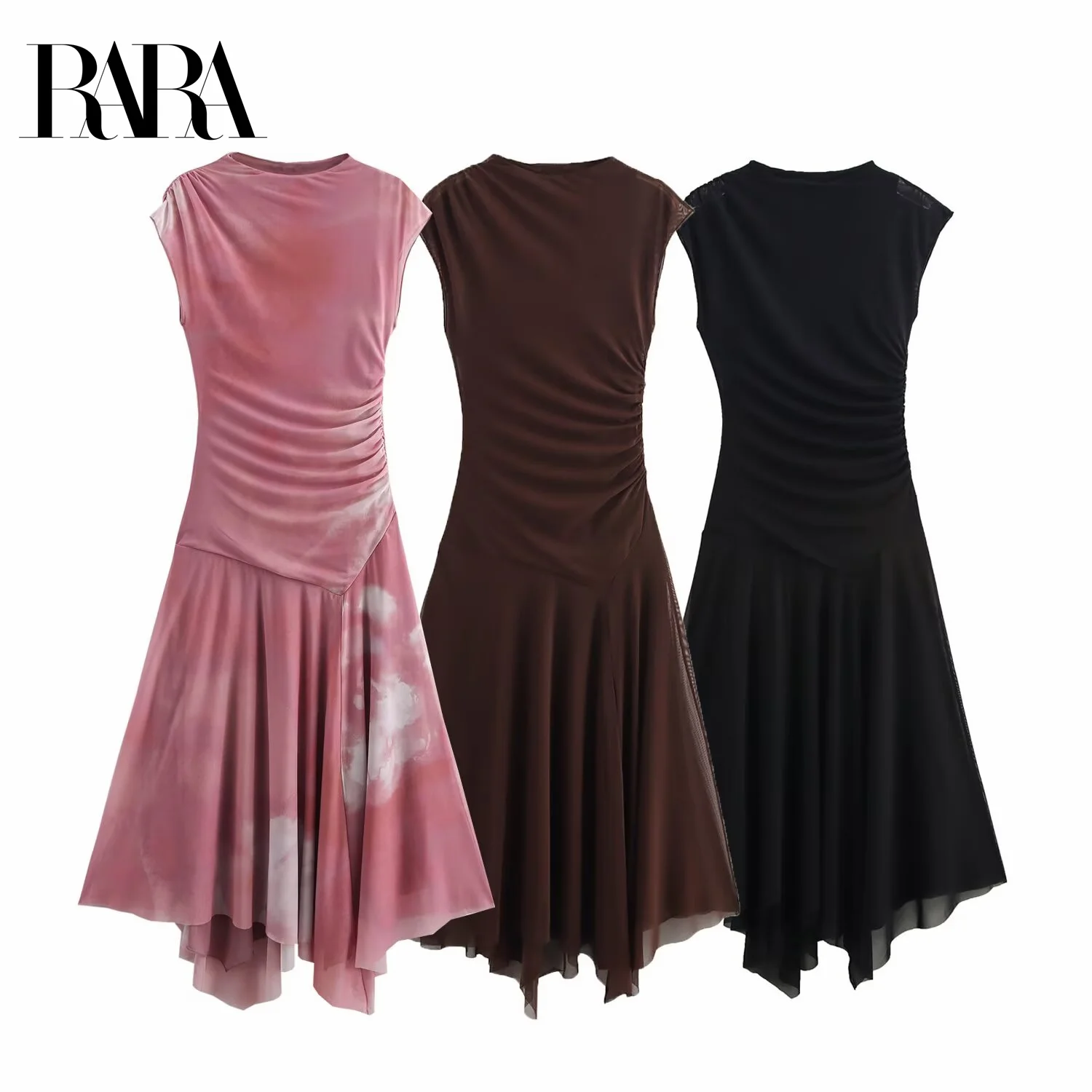 RARA 2025 Women's Sleeveless Dress with Asymmetric Hem Ruched Detail and Unique Pattern for a Graceful and Fashionable Look