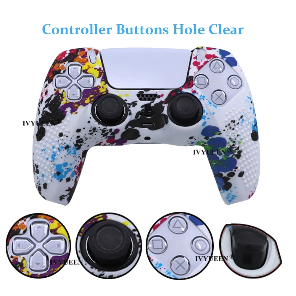 IVYUEEN 10 PCS for PlayStation 5 PS5 Controller Anti-Slip Silicone Case Water Transfer Printing Protective Skin for Dualsense