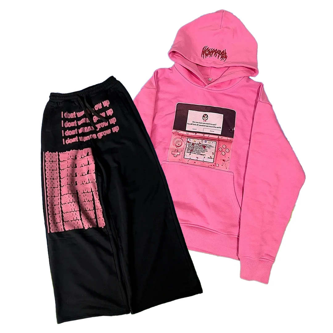 

Y2k Vintage 3ds Hoodies Sets Women Street Casual Sweatpants Two Piece Set Sweatshirts Harajuku Women Clothing