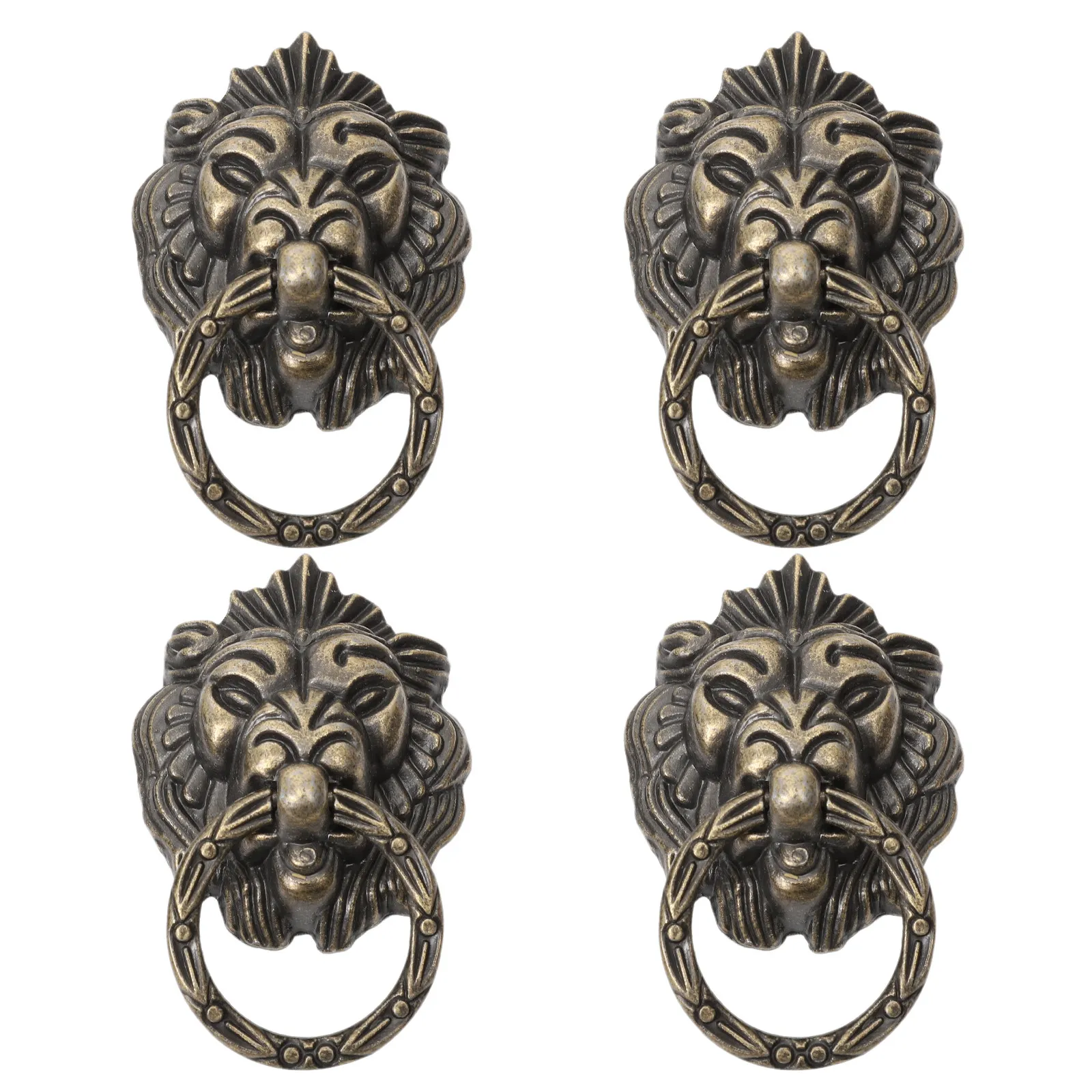 4Pcs Lion Head Design Vintage Cabinet Pull Handle Zinc Alloy Rustproof Smooth Surface Retro Chinese Style Drawer