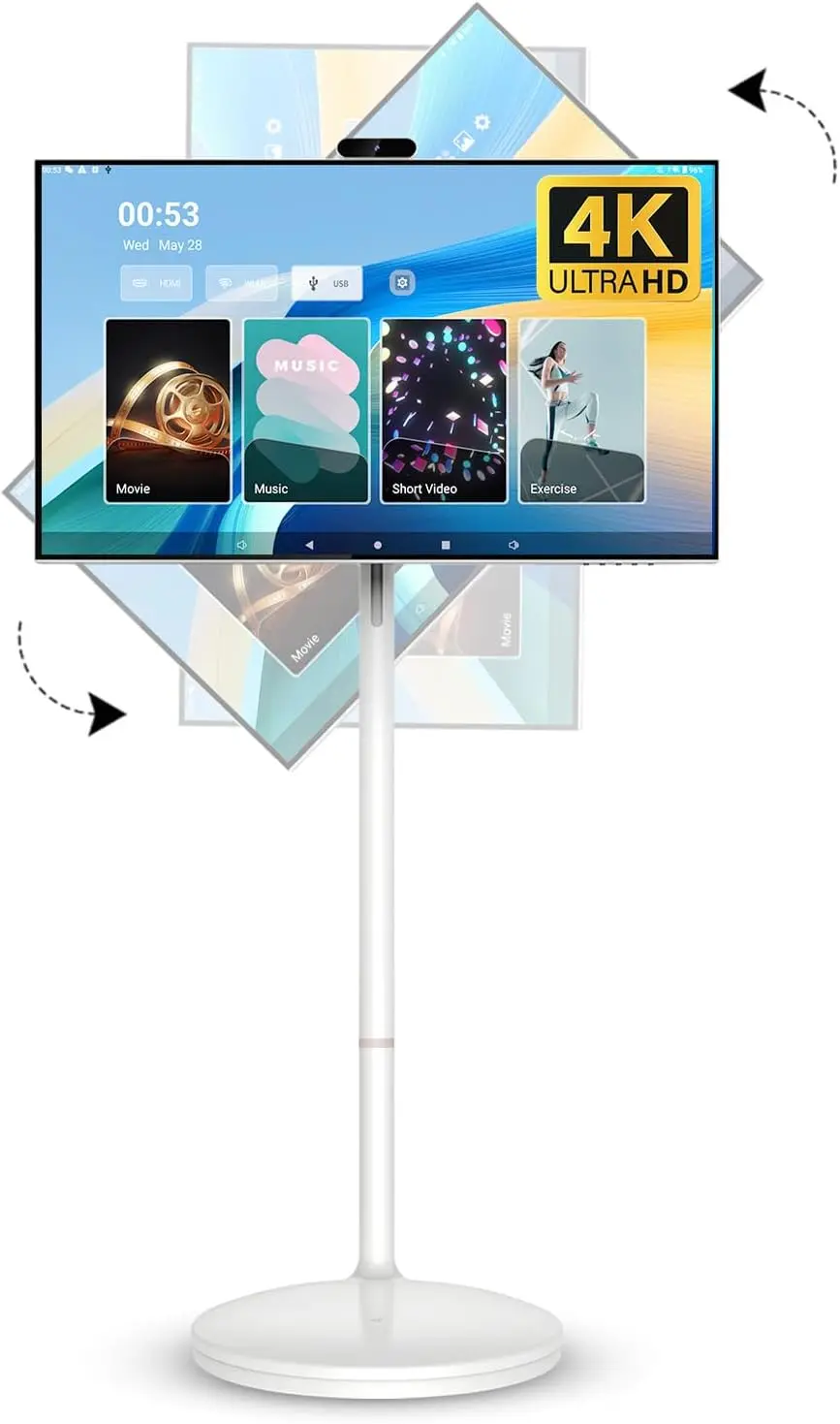 32 Inch 4K Smart Portable TV, Qualcomm CPU, EDLA-Certified, Built-in 20000mAh Battery, Android OS, Rolling Touch Screen Monitor