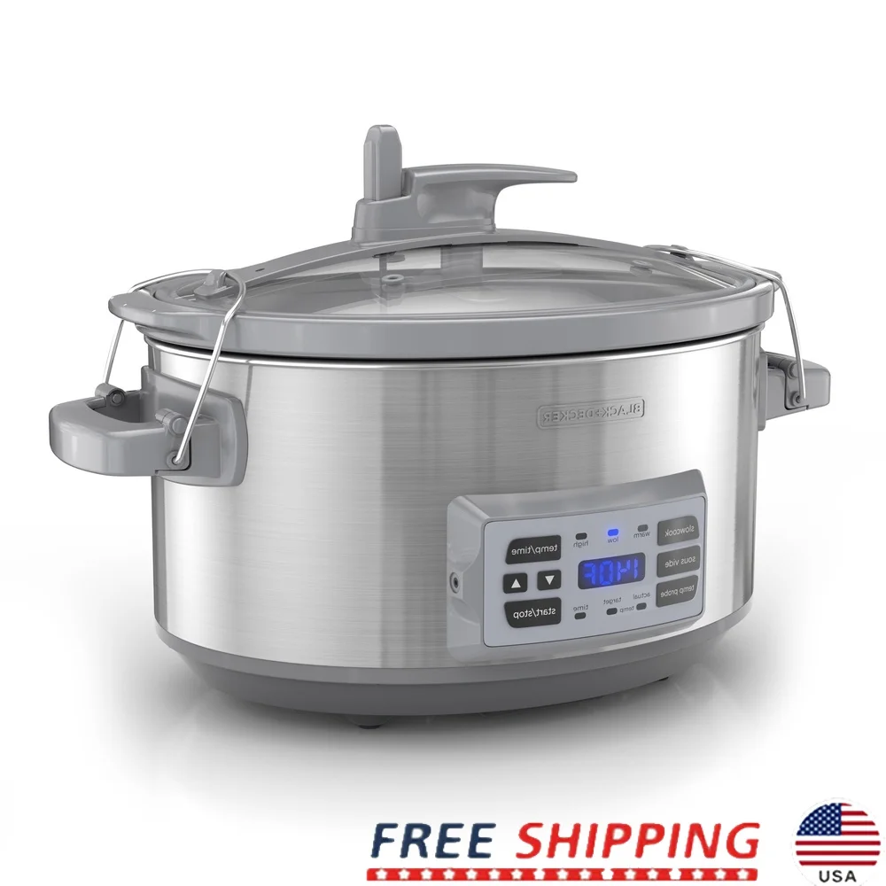 

7 Quart Digital Slow Cooker with Temperature Probe Sous Vide Function Removable Stoneware Crock Dishwasher Safe Digital Control