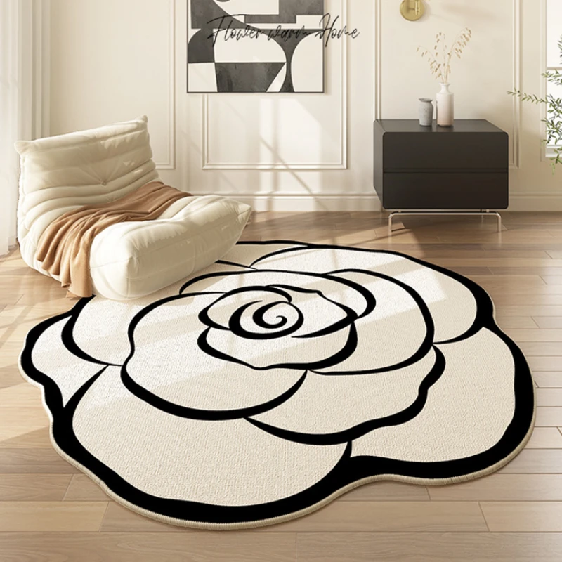 Pink Flowers Living Room Decoration Carpet French Cream Style Rugs for Bedroom Large Area Irregular Shaped Rug Home Non-slip Mat