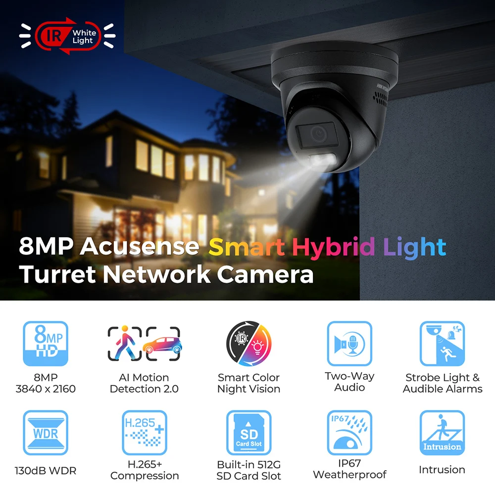 Hikvision DS-2CD2387G2H-LISU/SL 8MP ColorVu IP Camera 4K Active Strobe Light Audio Alarm 1/1.8