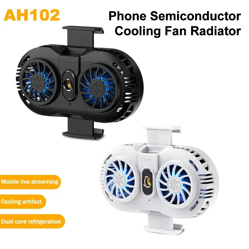 

AH102 Mobile Phone Semiconductor Dual Cooling Fan Radiator 3 Speeds Adjustable Game Cooler for IOS Android Live Streaming PUBG