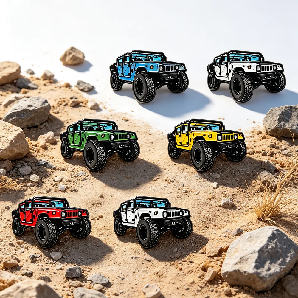 6Pcs Multicolor Hummer Off-road Truck Enamel Pin Set Metal Vehicle Brooch Badge for Backpack Unique Gift for Off-Road Car Lovers