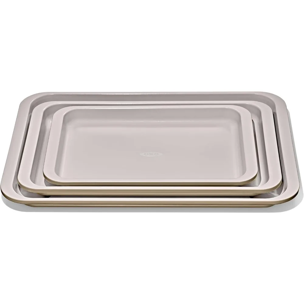 

3-Piece Ceramic Coated Non-Stick Bakeware Set: Durable Sheet Pans for Even Baking and Easy Cleaning