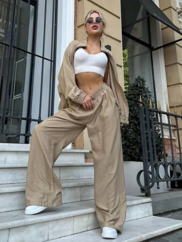 Spring Autumn New Sport Suits Women 2024 Trendy Zipper Cardigan Coat & Loose Sweatpants 2 Piece Sets Solid Jogging Sportwear