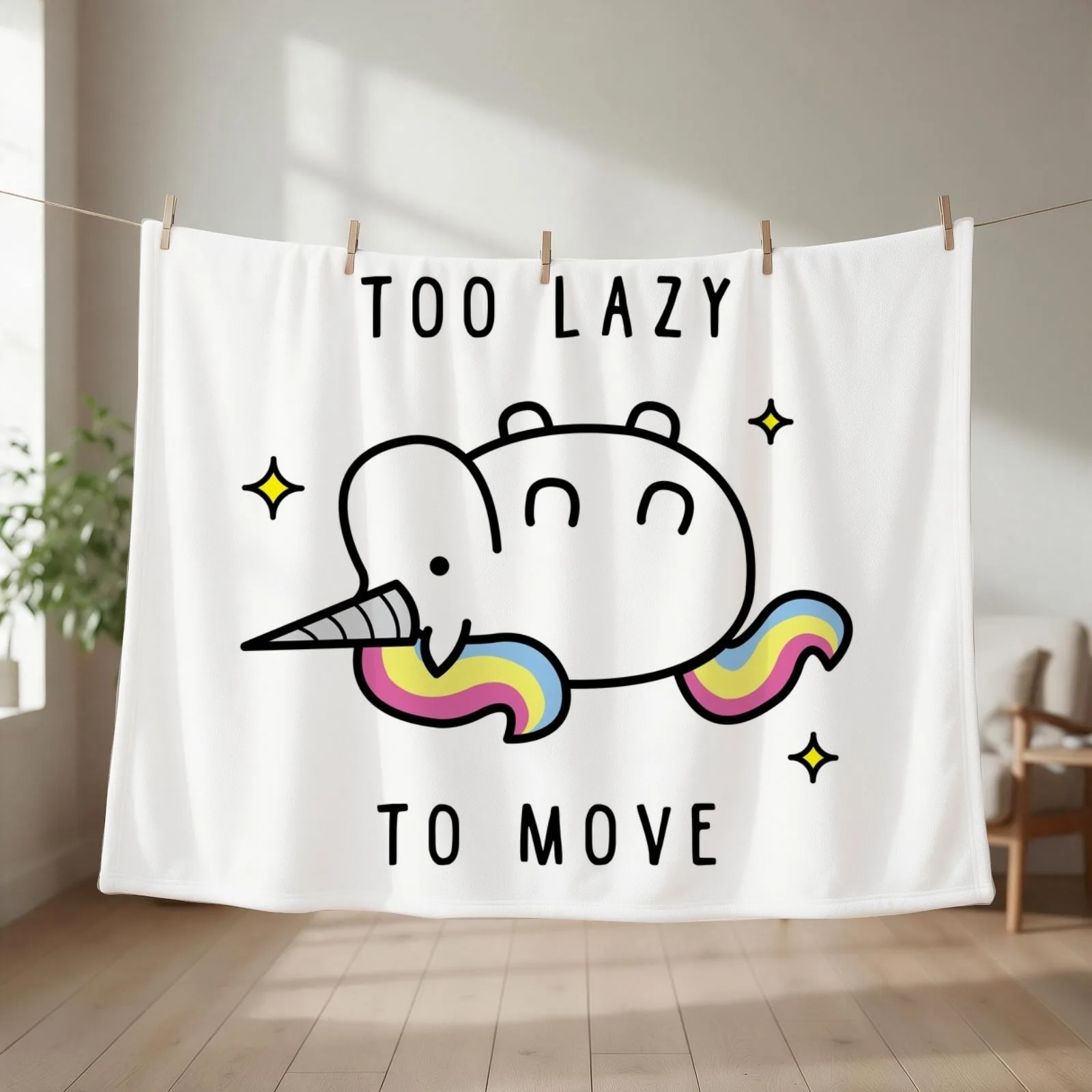 Too Lazy To Move Unicorn T-Shirt Throw Blanket couch cozy soft plush fuzzy picnic outdoor blanket