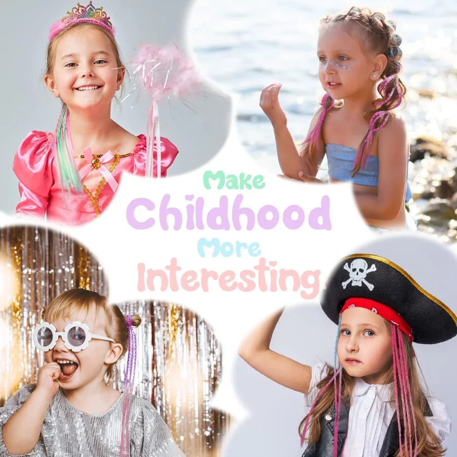 12 قطعة من وصلات الشعر الملونة للفتيات وإكسسوارات الشعر الممتعة والمبتكرة لعيد الشعر المجنون مثالية للمناسبات المدرسية Pa