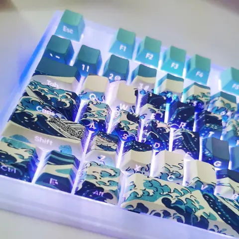 125 키 가나가와 테마 상단/측면 인쇄 RGB 백라이트 키 캡 염료 하위 PBT 키 캡 체리 MX 스위치 키보드 용 체리 프로파일