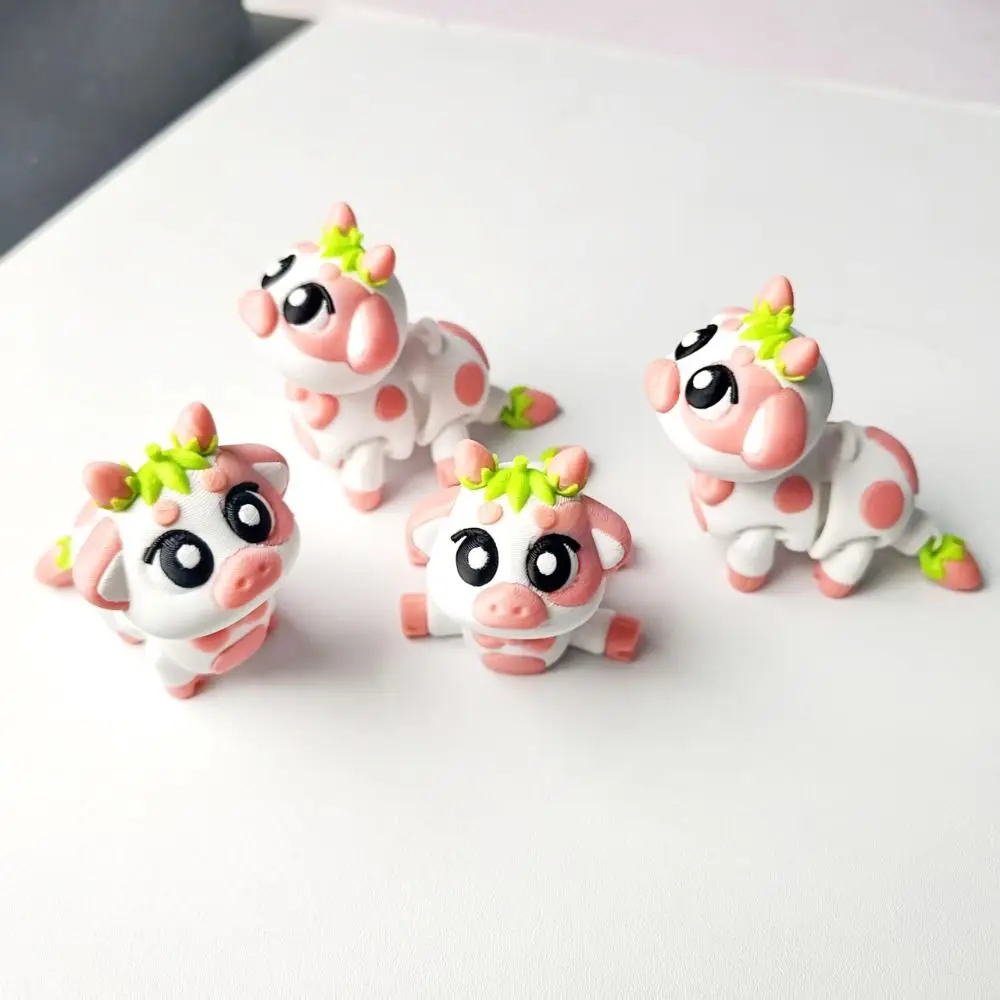 Pink/Yellow Color 3D Printing Cow Model Cute Style Handicraft 3D Printing Rabbit Figure Bow Simulation Figure