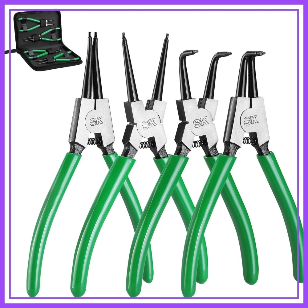 

4-Piece Snap Ring Pliers Set, 7-Inch Internal/External Circlip Pliers, Straight/Bent Jaw, 0.07'' Tip, CR-V Steel, Zipper Pouch