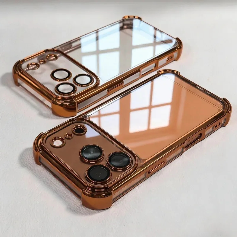 Luxuriöse, galvanisierte, stoßfeste, transparente Handyhülle für iPhone 18 Pro 17 15 14 13 12 16 Pro Max mit Linsenschutzfolien und transparentem Bumper. – Detail 8