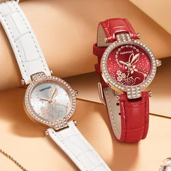 Mark Fairwhale Fashion Rabbit Watch For Women Luxury Red Leather Strap Wristwatch Dress Diamond Quartz Watch Lady Free Shipping