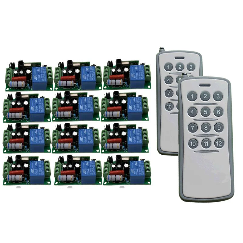 

RF Wireless Remote Control AC 220 V 10 A 1 channel 12 * Receiver +2* Transmitter Learning code easy operation