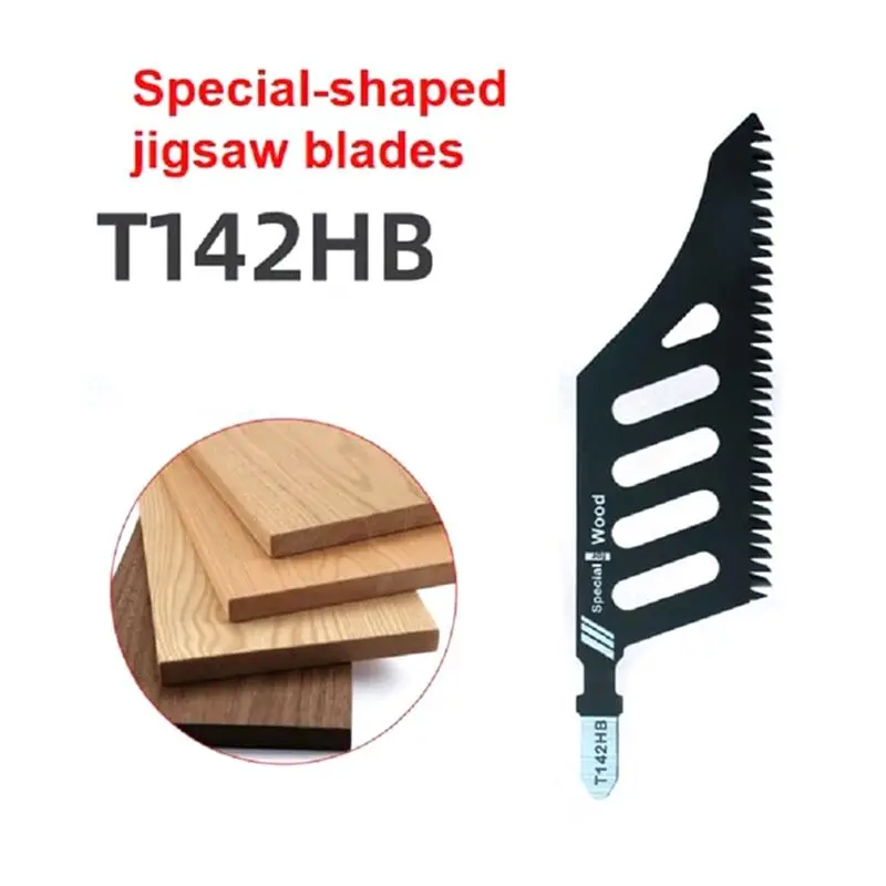 AS60-Black Steel Construction T142HB Curved Jigsaw Blades 5-Pack For Wood Cutting, Special-Shaped Design