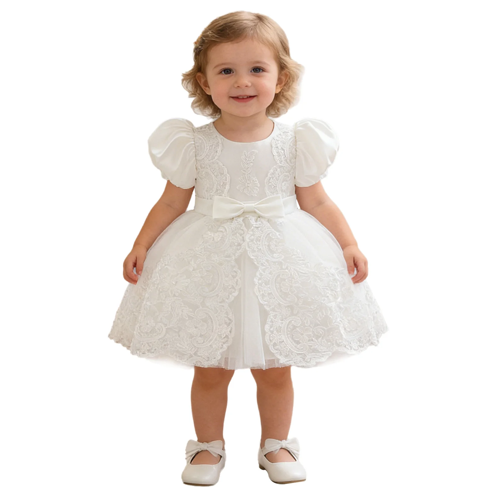 Baby Girls Baptism Gown Toddlers Christening Dress Embroidery Infant Tulle Dress Princess Dress for Birthday Party Wedding 3-24M