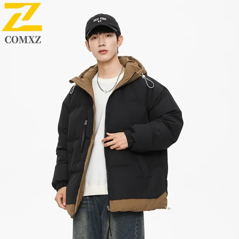 COMXZ Premium New Cotton Coat Youth Thermal Men Winter Fake Two Piece Thickened Jacket Hooded Trendy Unisex breathable Outerwear