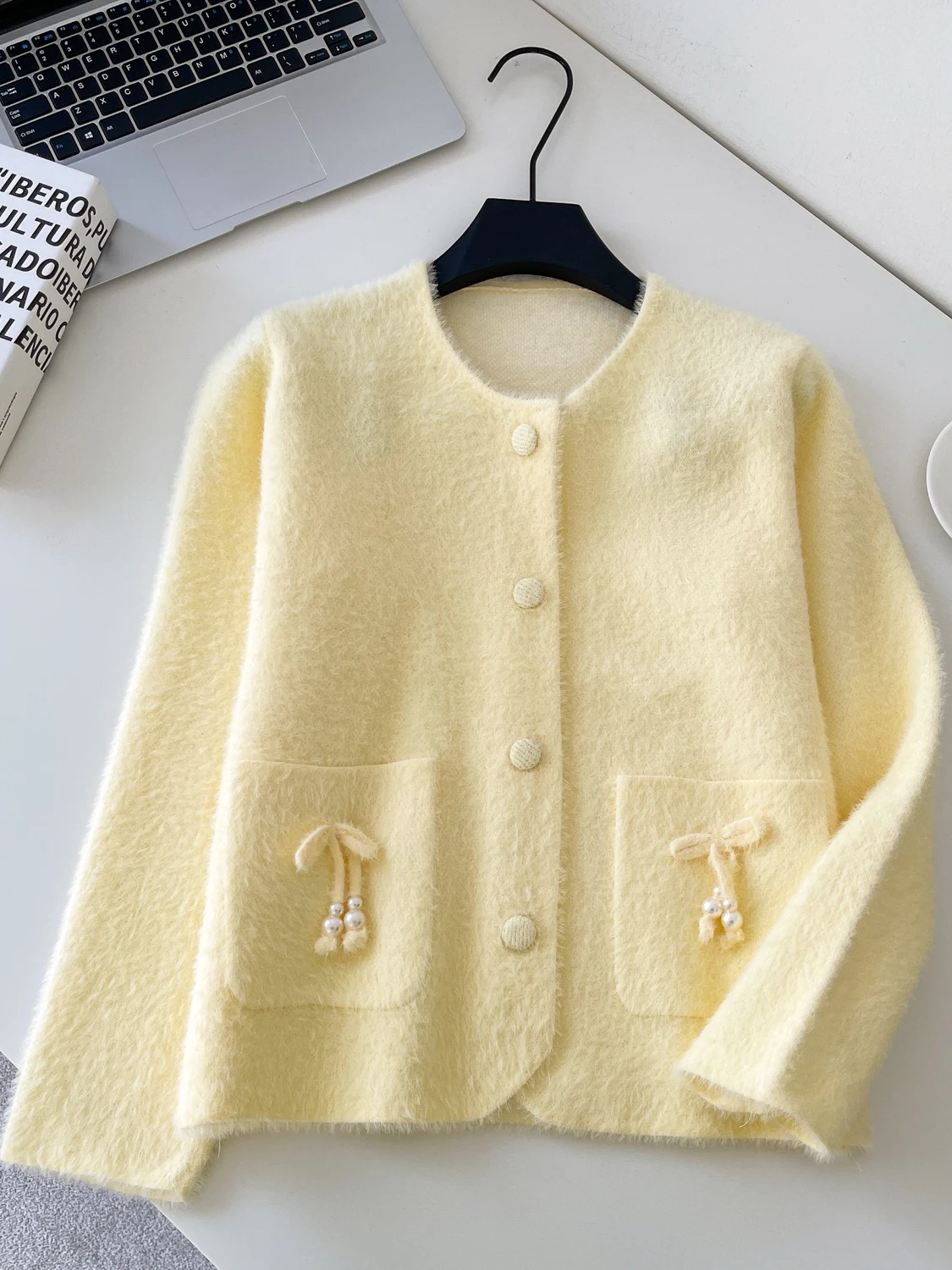 韓国 Sle レディース ニットコート ロング Sve ラウンド ネットノット 冬 ファッション アウター 多用途 ミッドレングス カーディガン