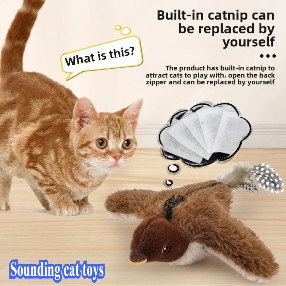 Hot Interactive Cat Toy Flying Bird Cats Toy Flapping Wings Sparrow Catnip  Lifelike Chirp Simulated Bird Interactive Cats Toy