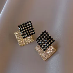 Korea New Design Fashion Jewelry Luxury Geometric Black White Crystal Earrings Generous Elegant Women's Prom Party Accessories