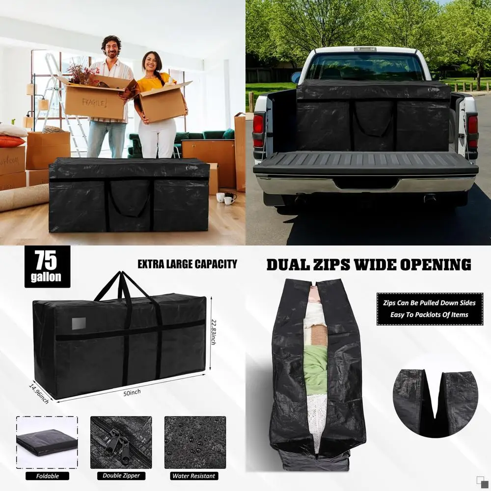 

Очень большие мешки для переезда объемом 75 галлонов (XXL), сверхпрочные, с прочной молнией, идеально подходят для одежды, одеял, подушек (черные)