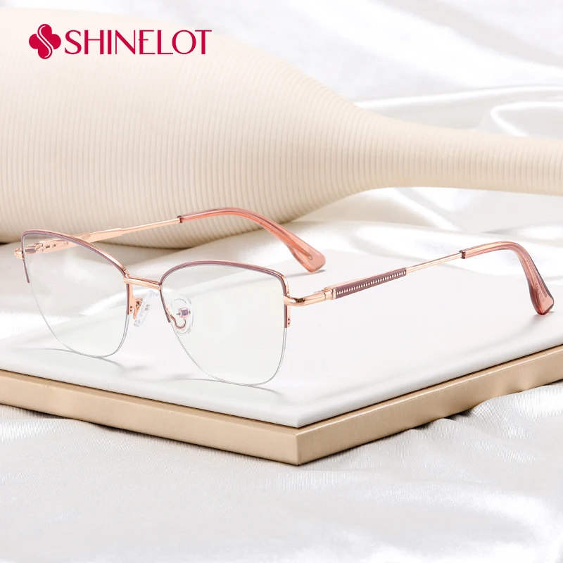

91379 Cute Campus Style Cat Eye Eyeglasses Half Frame Light Luxury Female Glasses Youth Style Girl Birthday Eyewear