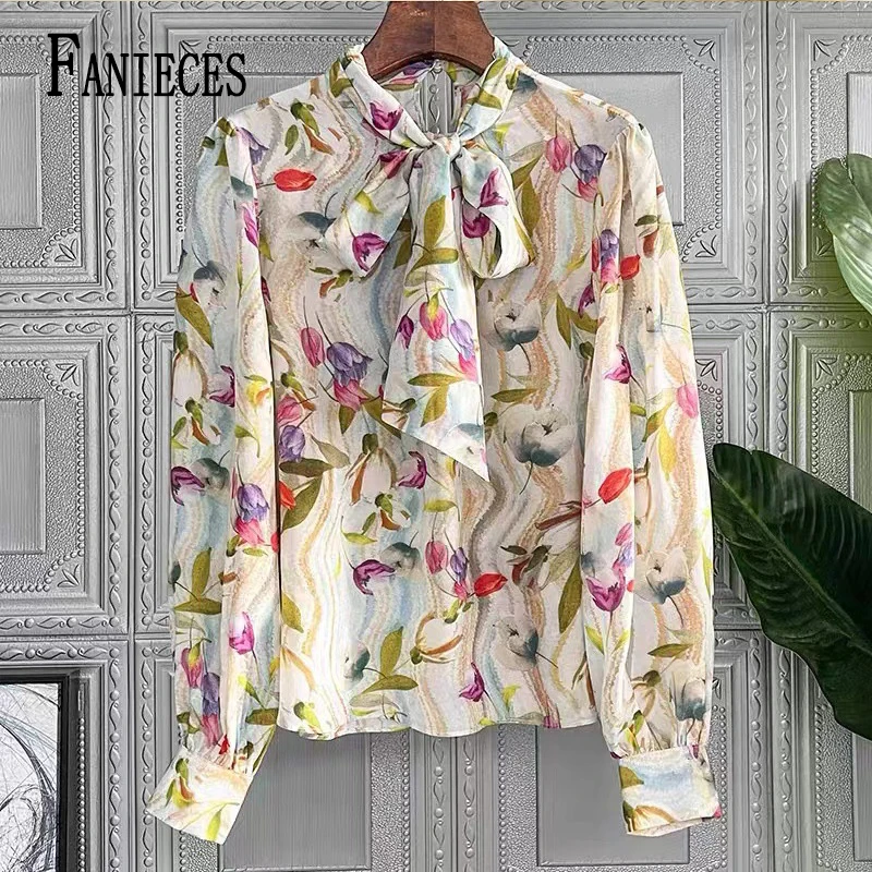 FANIECES 3XL camisa Women Autumn Casual Chiffon Tops Blouse Bow Neck Shirt Long Sleeve Fashion Blouses Clothes Blusas Mujer 6395