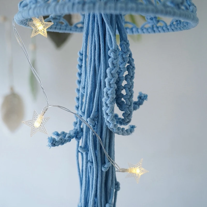 Boho Macrame Dream Catcher Handmade Woven Ornament With String Lights Jellyfish Dream Catcher For Hanging Decor