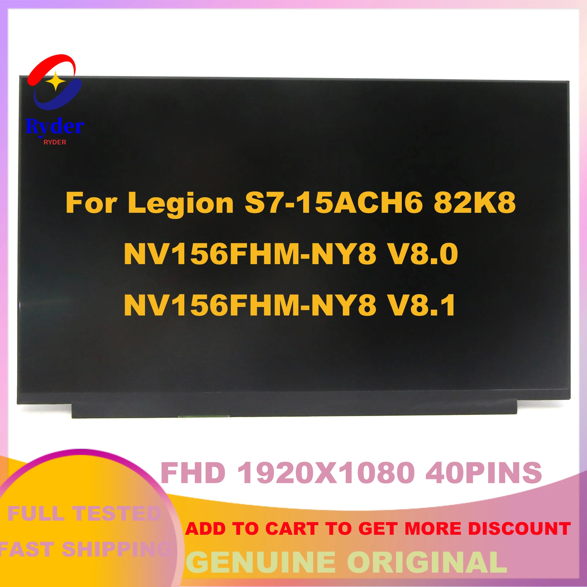 

New 15.6 Inch NV156FHM-NY8 Laptop LCD Screen For Lenovo Legion S7-15ACH6 82K8 NV156FHM NY5 LED Display 165Hz FHD IPS 40PINS