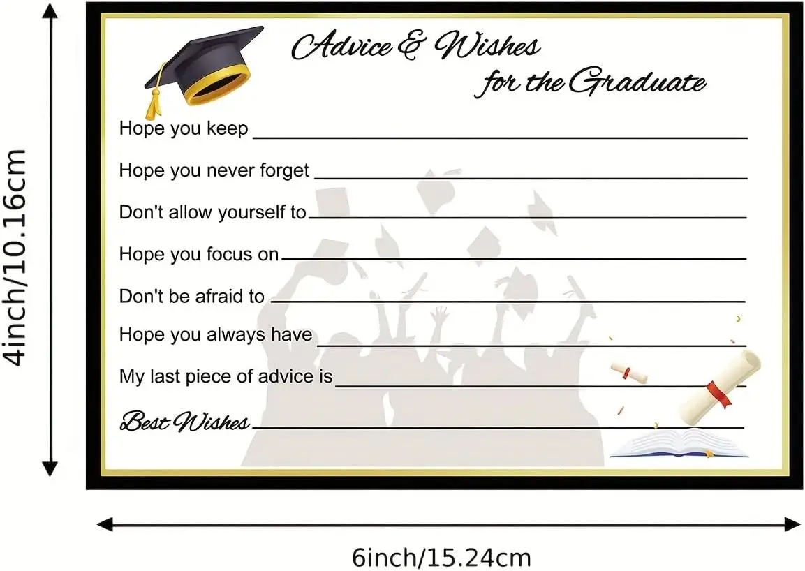 50 Pcs Graduation Advice Well Wishes Cards for Graduates Advice For The Graduate Double-Sided Black With Gold Accents High