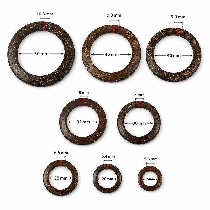 50Pcs Meetee 15-50mm Natural Coconut Shell O Rings for Scarf Coat Belt Bag Wooden Round Buckles DIY