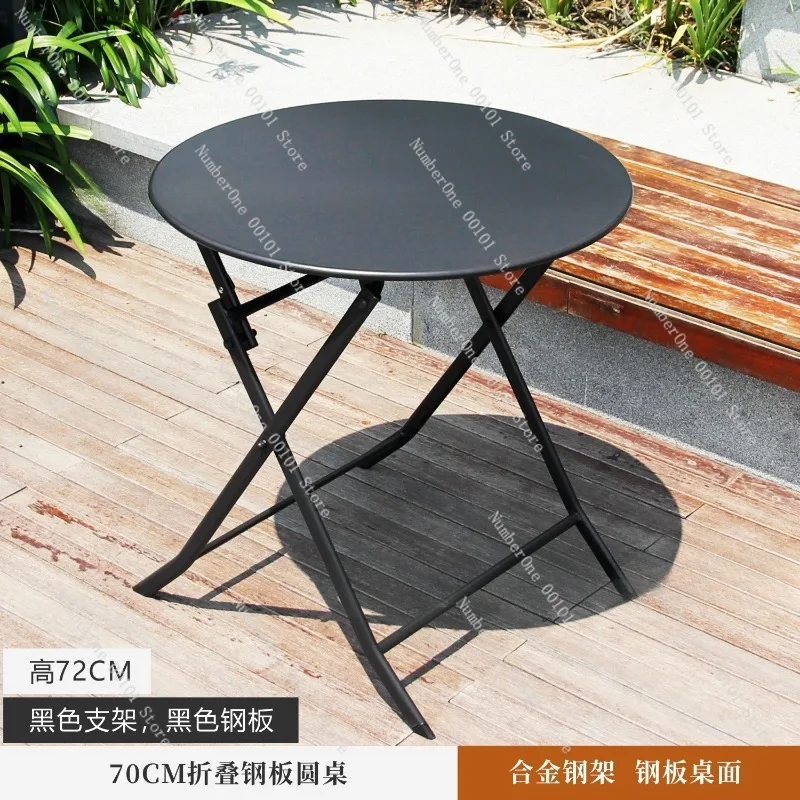 Outdoor Patio Folding Table Wood Plastic Composite Top Tempered Glass Steel Frame Round Square Leisure Desk for Balcony Garden