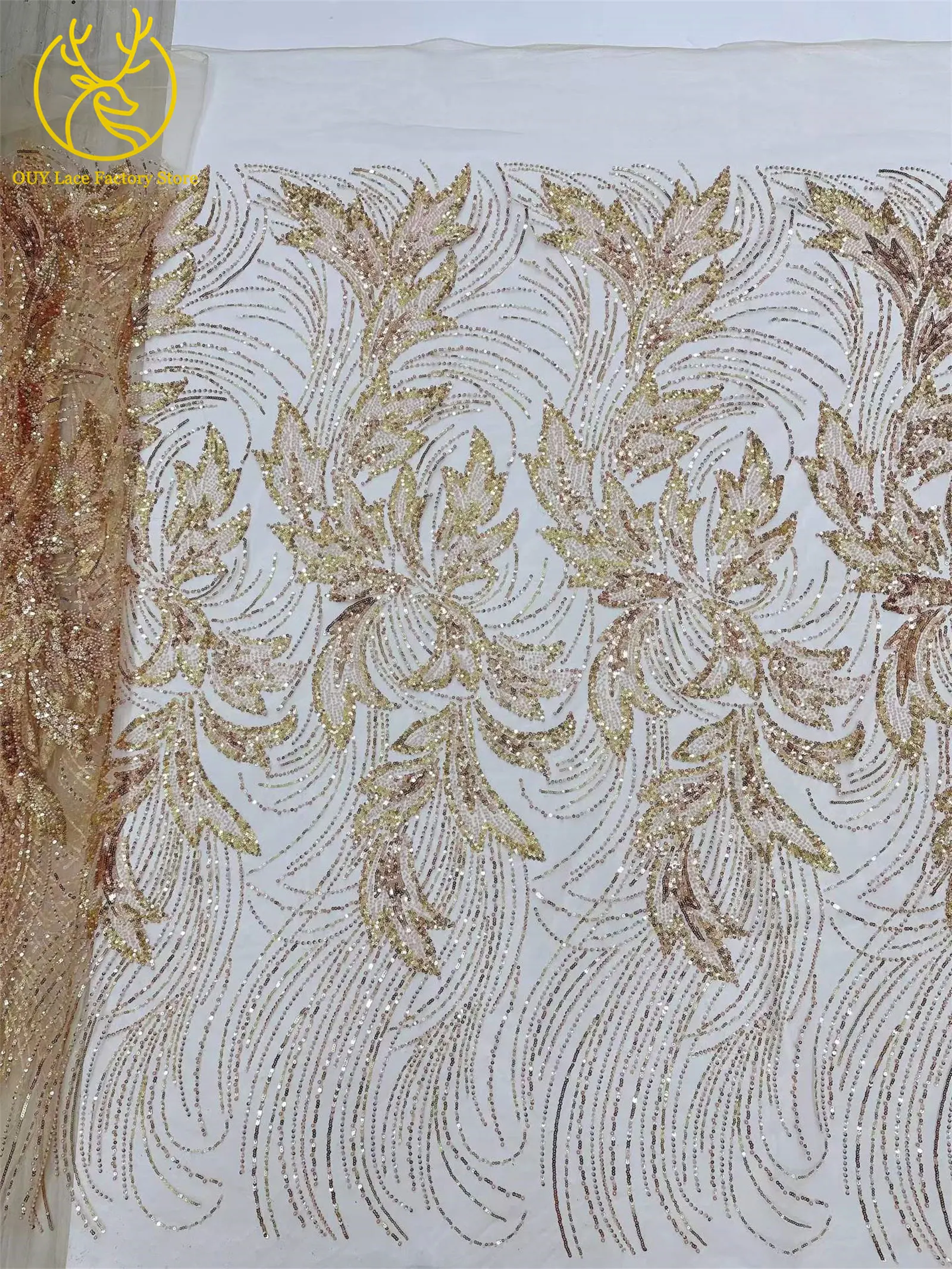 5 Yards luxuriöser afrikanischer Spitzenstoff 2026, hochwertiger französischer Pailletten-Spitzenstoff für nigerianisches Nähen von Brautkleidern – Detail 22
