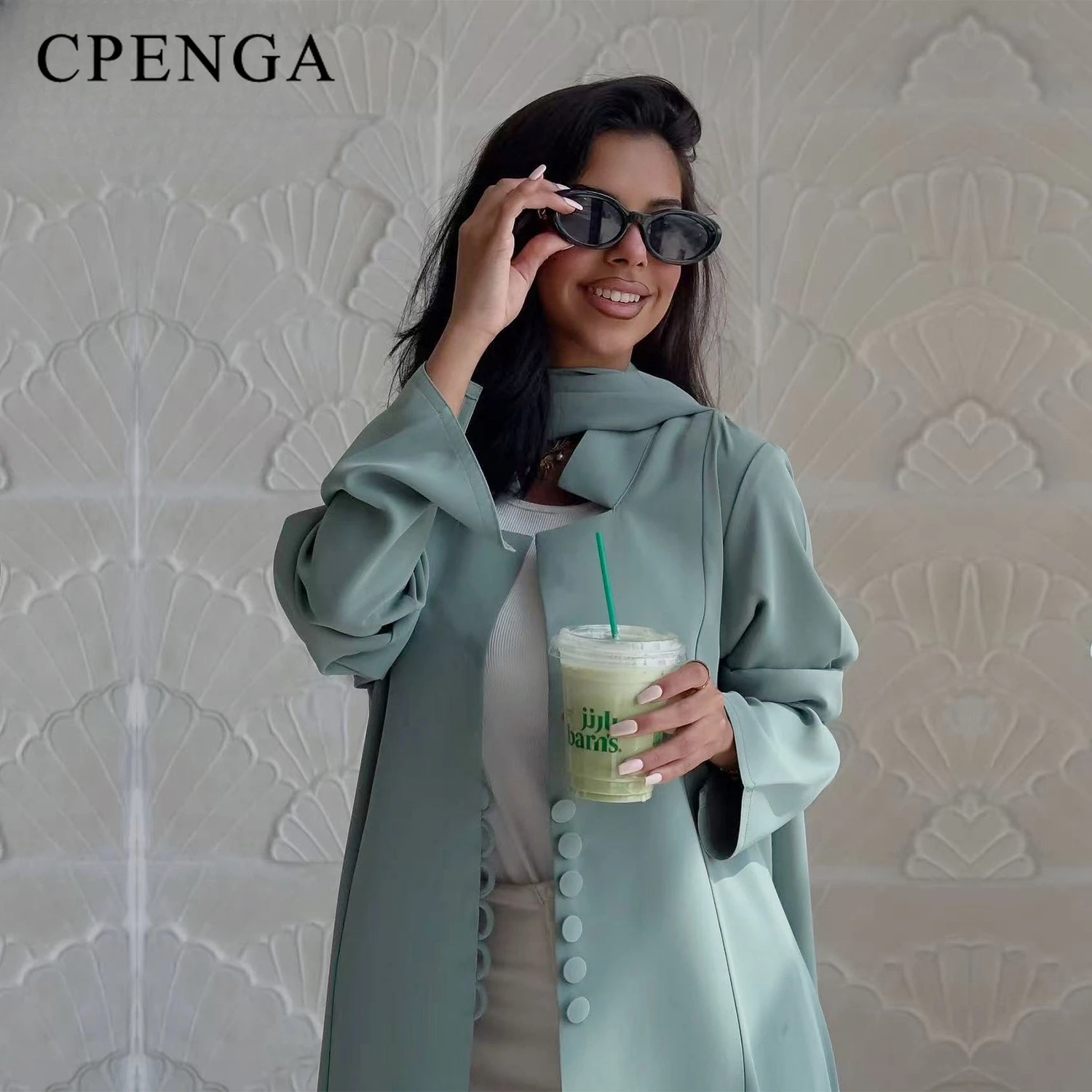 

Ramadan Middle Eastern Modest Blazer Abaya Dress with Hijab Elegant Dubai Button-Down Cardigan Eid Islam Turkey Vacation Outfit