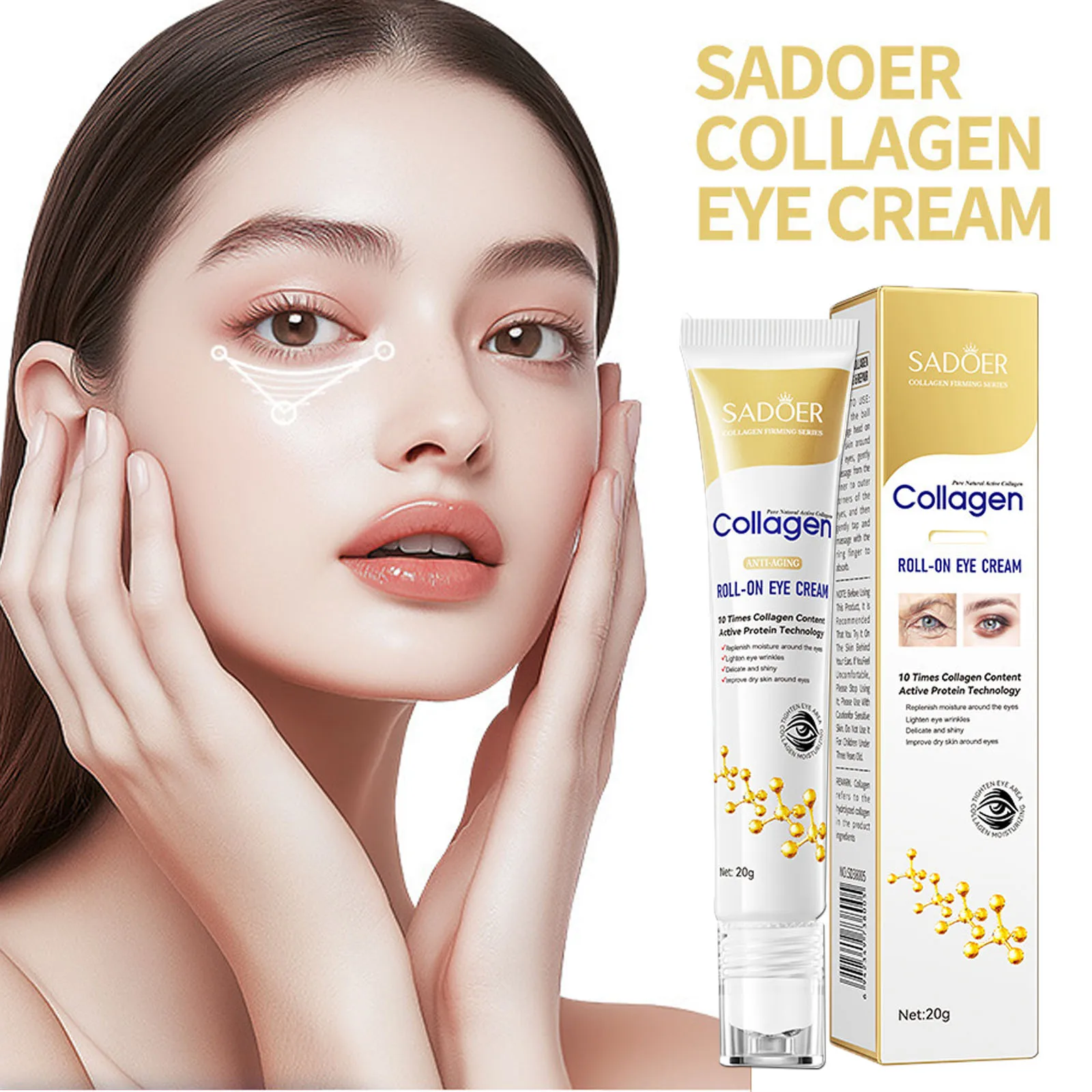 Collagen Roll-On Eye Cream Moisturizing Improve Fine Lines Dark Circles Eye Bags Firming Brighten Eyes Serum Beauty Skin Care