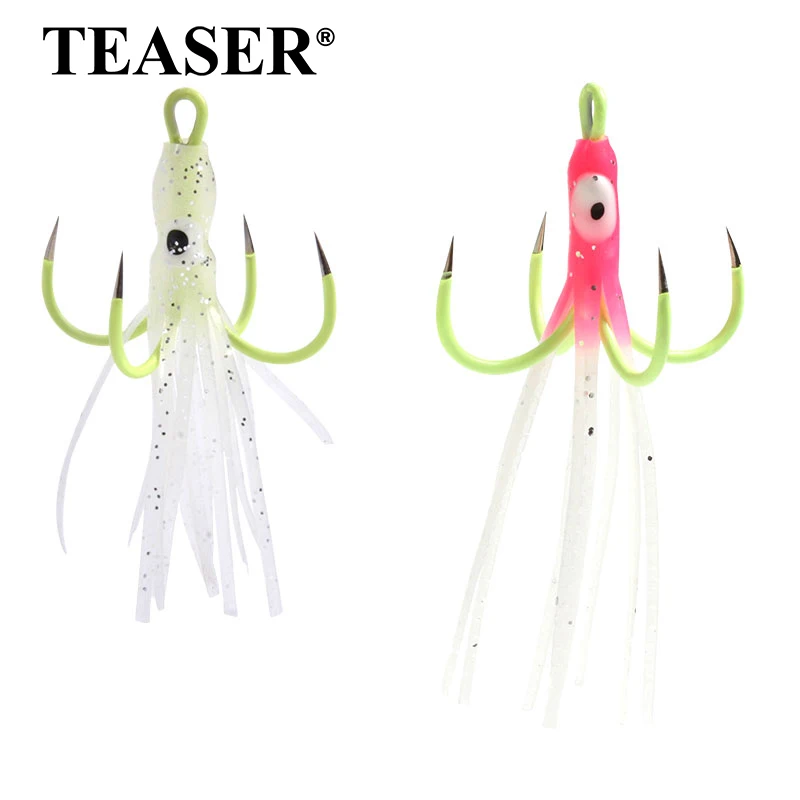 TEASER 6 TEILE/BEUTEL HK012 Leuchtende Oktopus-Vierkrallenhaken, Oktopus- und Tintenfischhaken aus Eisen, ohne Widerhaken zum Bootsangeln