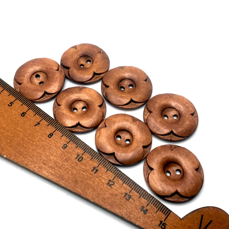 30pcs/Lot 23-30mm Vintage Flower Shape 2 Hole Decorative DIY Wood Buttons For Handmake Scrapbooking Crafts Clothing Button SC280