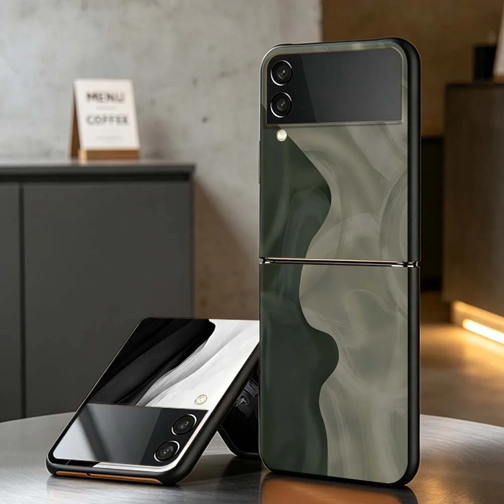 Wavy Abstract Pattern Art PC Foldable Hard Phone Case For Samsung Galaxy Z Flip 3 4 5 6 7 8 5G Non-slip Shockproof Black