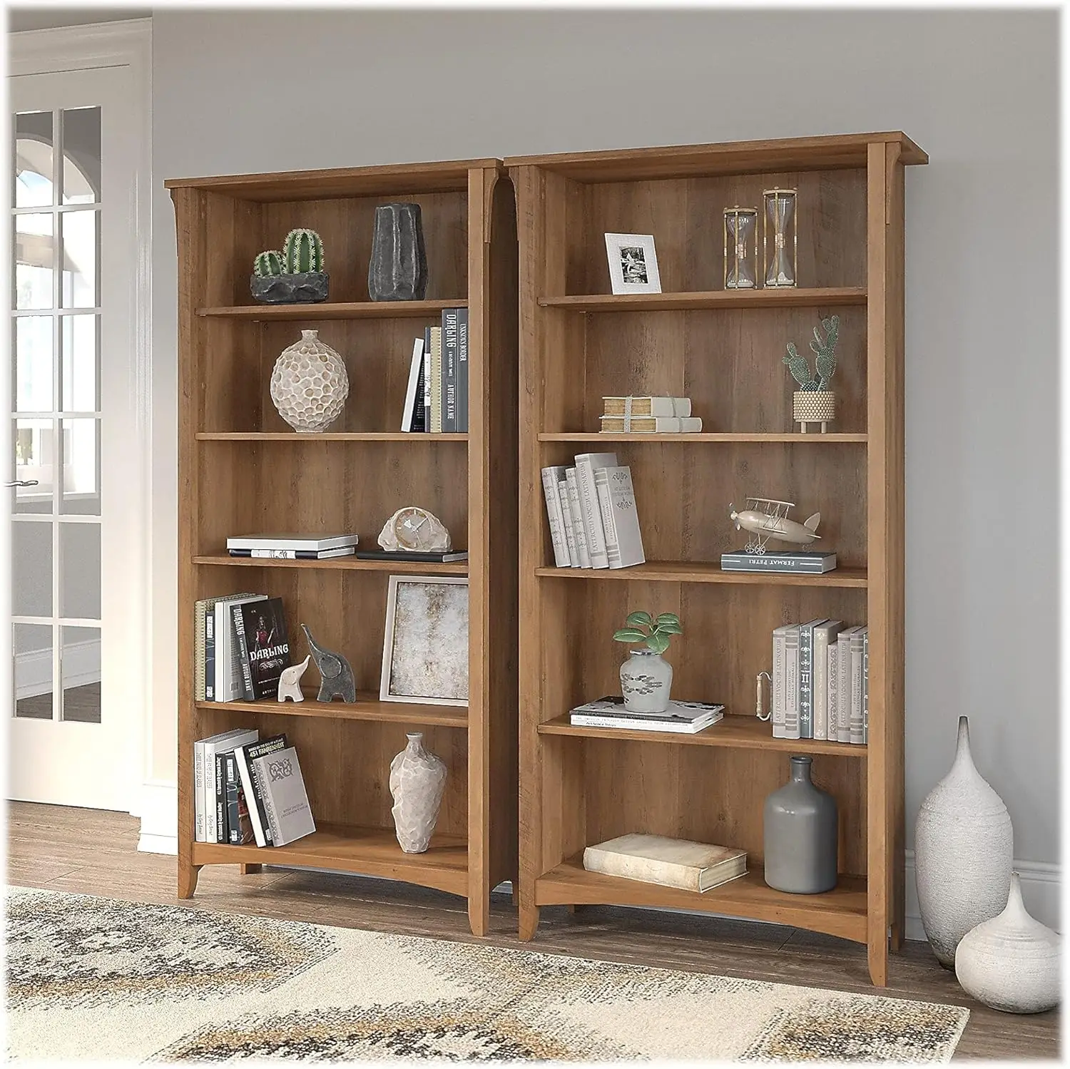 Salinas 5 Shelf Bookcase - Set of 2 | Large Open Bookcase with 5 Shelves in Reclaimed Pine | Sturdy Display Cabin