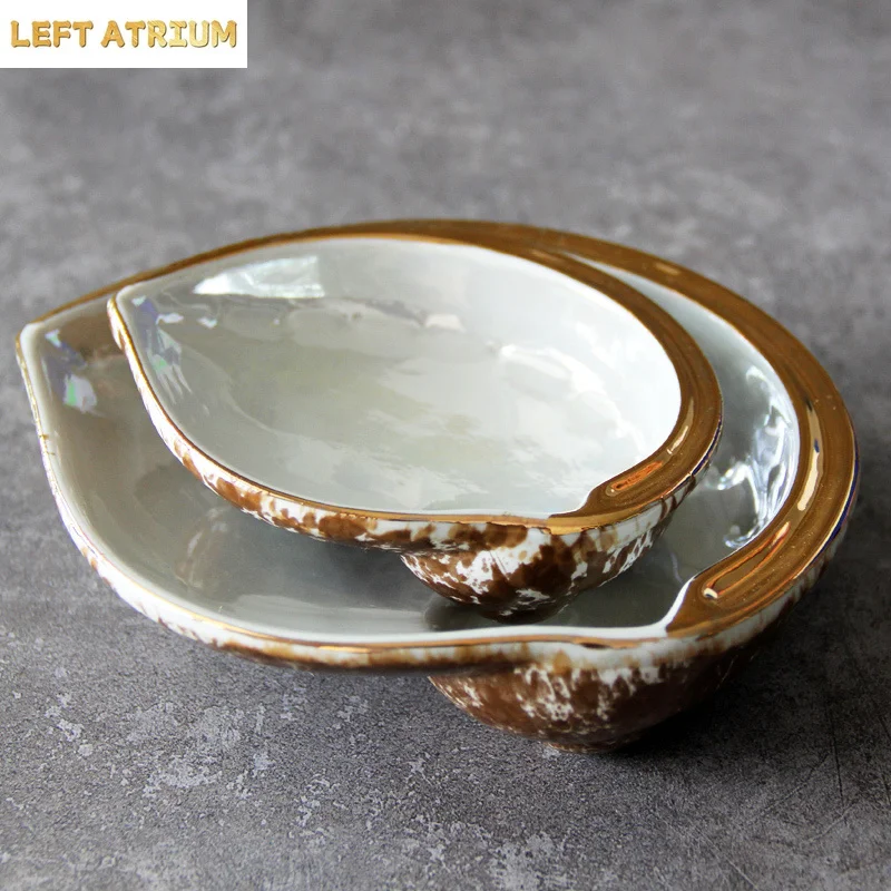 Abalone Shaped Ceramics Dining Plate Restaurant Tableware Sashimi Plate Dessert Plates Fruit Salad Bowl Dim Sum Dish Snack Tray