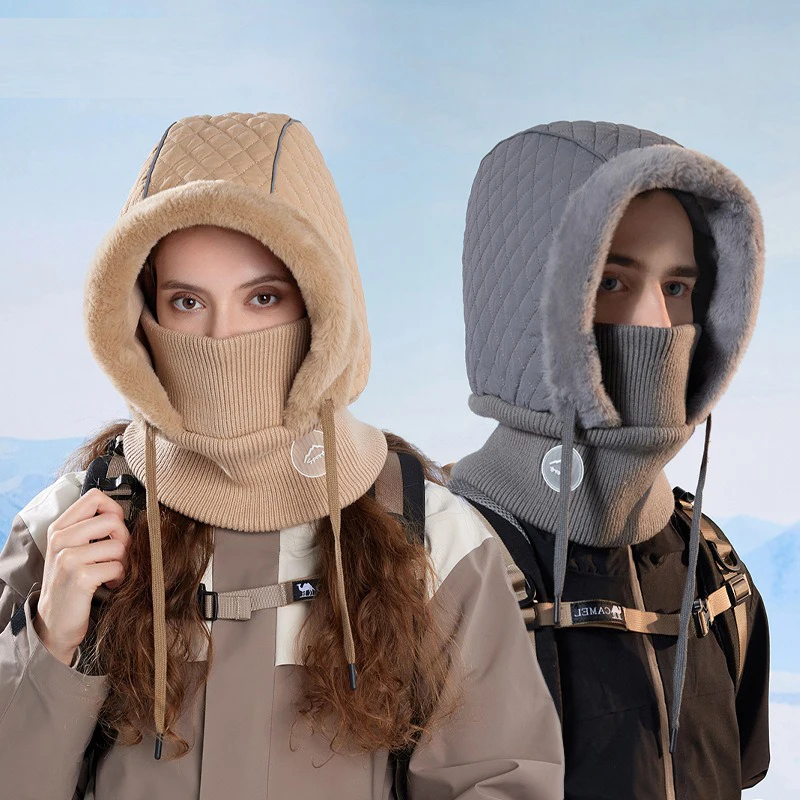 

Winter hat mask scarf hood integrated cap outdoor cycling warm thick lined hooded cap windproof and cold protection ear cover