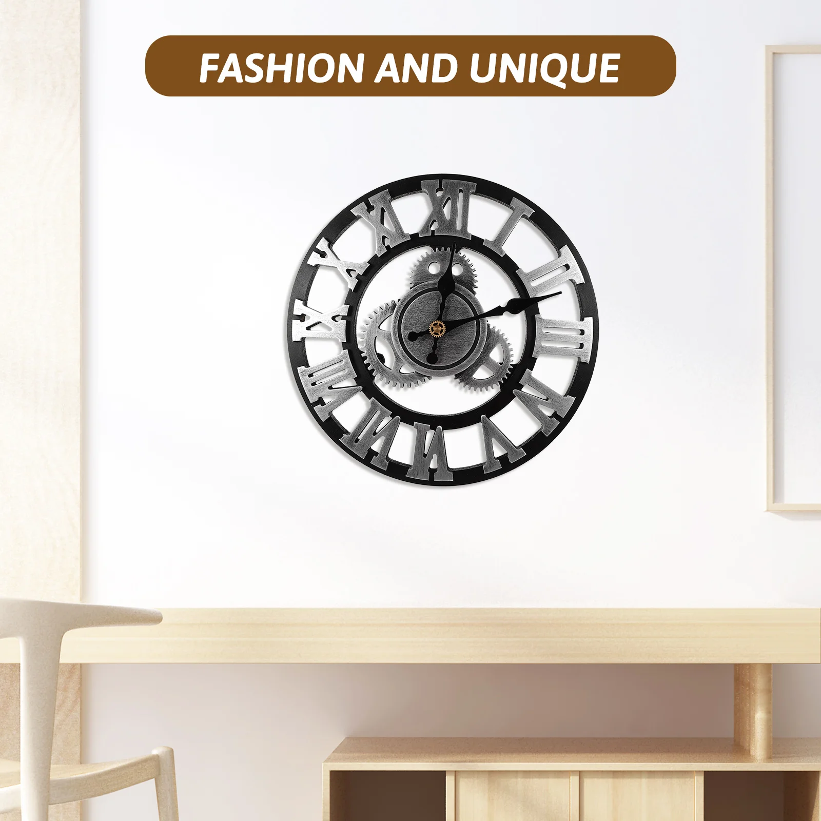 

Retro Gold Gear Clock Vintage Wall Hanging for Home Art Decor Household Office Decorative