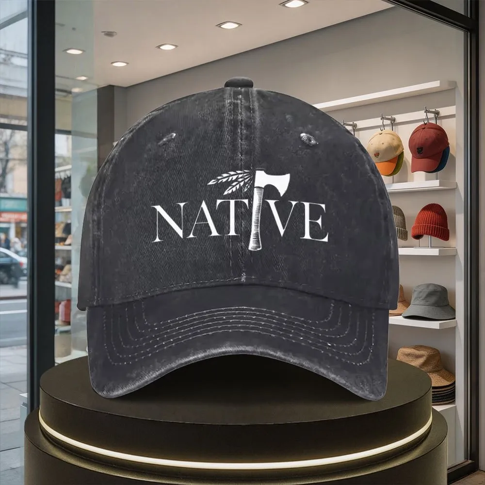 Native Tomahawk Feather Design Baseball Cap Unisex Washed Cotton Casual Outdoor Cap for All Seasons