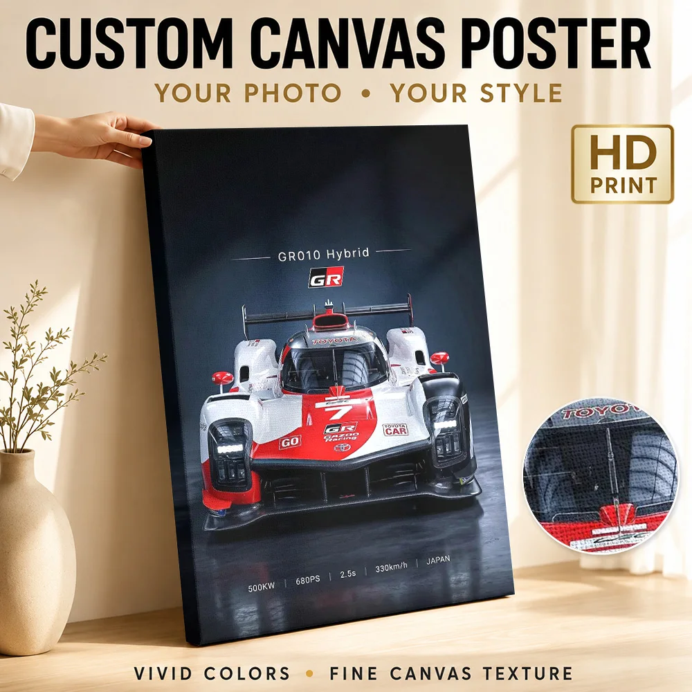Sleek Sports gr010 hybrid race Car Framed Canvas Poster Customized Retro Automotive Canvas Wall Art for Office Game Room Decor