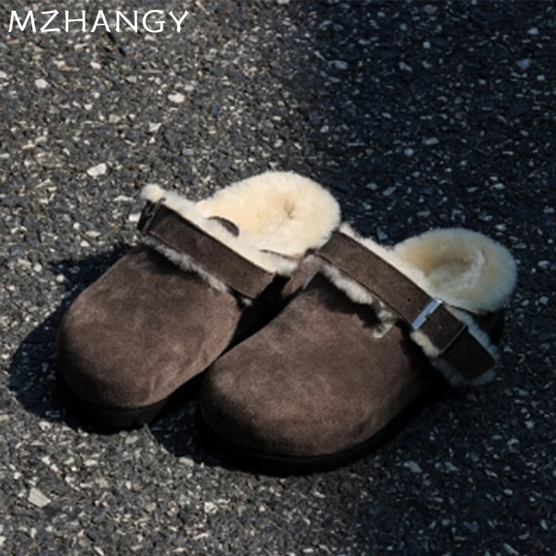 Suede Women Cotton Slippers Fur Casual Mules Shoes 2025 Trend Fad Plush Snow Boots Home Warm Flip Flops Cozy Mujer Zapatillas